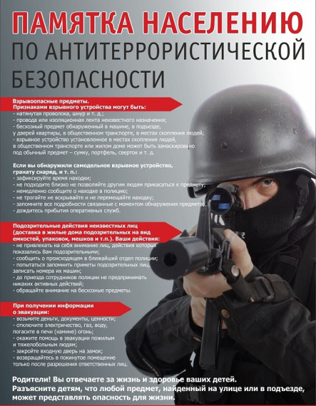 ПАМЯТКА АНТИТЕРРОРИСТИЧЕСКОЙ БЕЗОПАСНОСТИ.